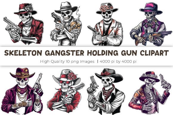 Download Skeleton Gangster with Gun Clipart - Premium Bundle