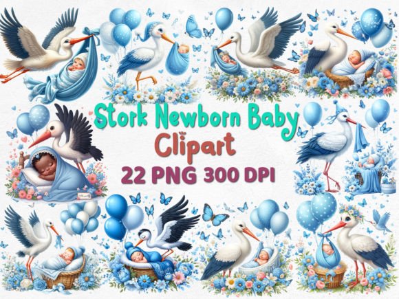 Download Stork Newborn Baby Sublimation Clipart - Newborn Collection